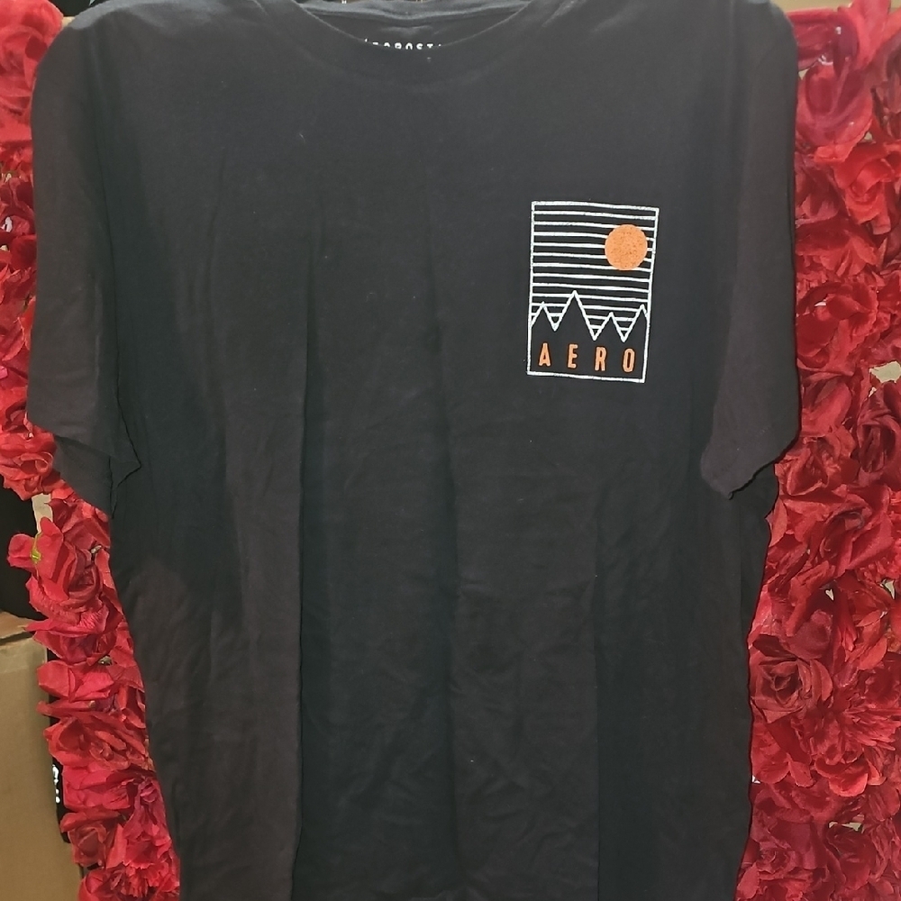 Aeropostale Black Short Sleeve Tees with Orange Graphic Designs Size XLarge